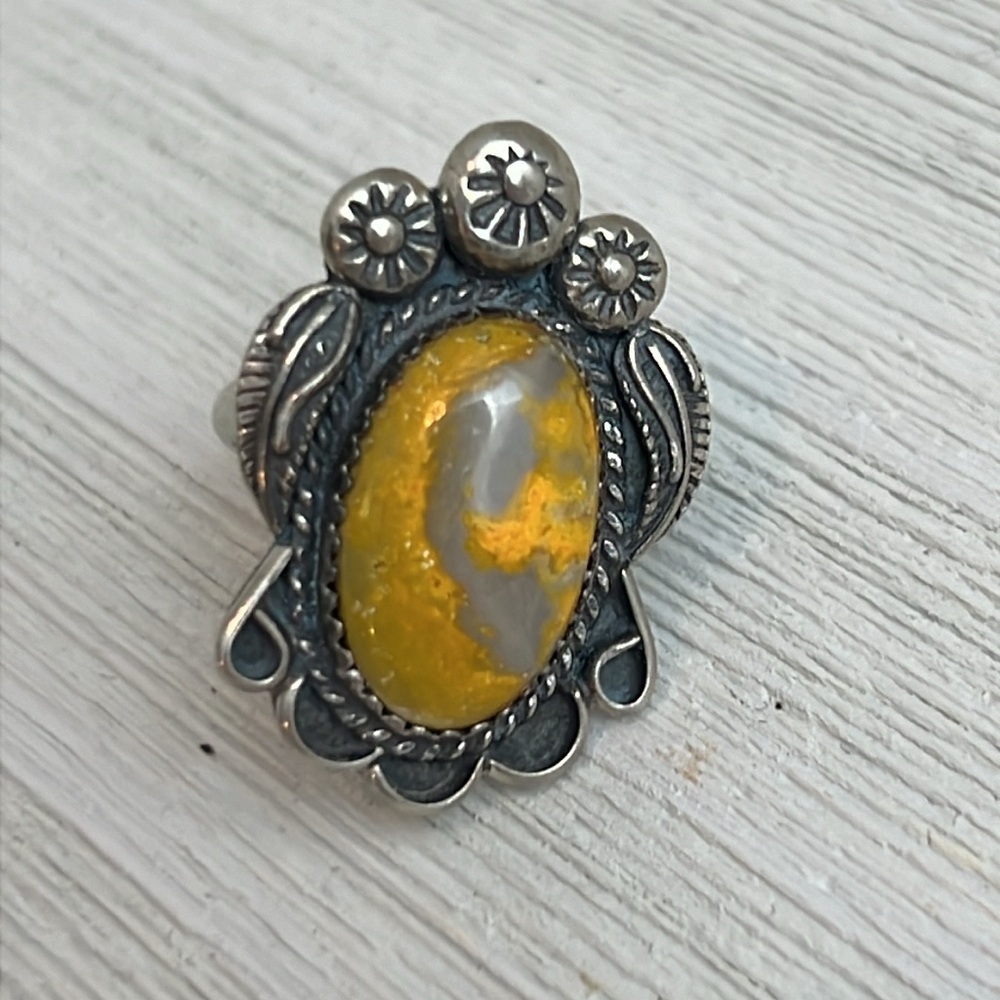 Vintage Bumblebee Jasper Ring Navajo signed artist size 5